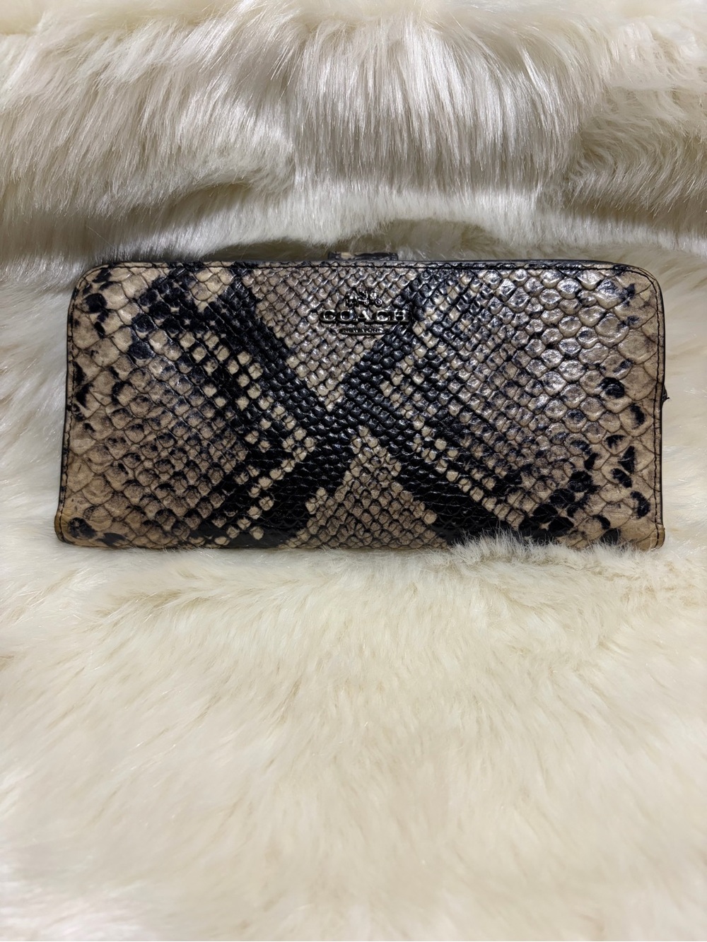 Coach python-embossed leather accordion zip wallet